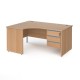 Contract 25 left hand ergonomic desk with 3 drawer silver pedestal and panel leg 1600mm - beech
