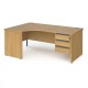 Contract 25 left hand ergonomic desk with 3 drawer graphite pedestal and panel leg 1800mm - oak