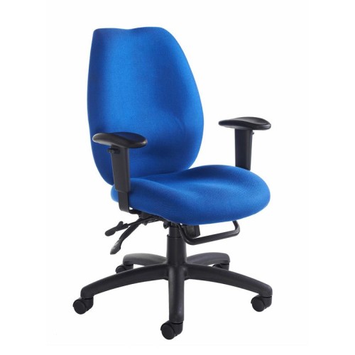 Finish: Blue, Arms: Height Adjustable Arms, Base Type: Black 5 Star, Seat Option: Seat Depth Adjustment, Back Style: Fabric