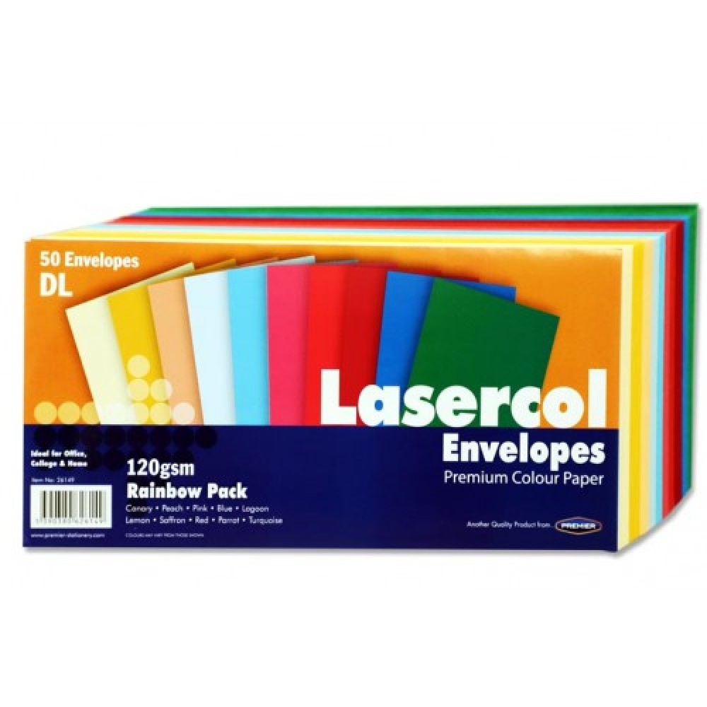 Lasercol PKT.50 120gsm DL Envelopes - Rainbow