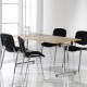 Semi circular folding leg table with black legs and straight foot rails 1600mm x 800mm - white