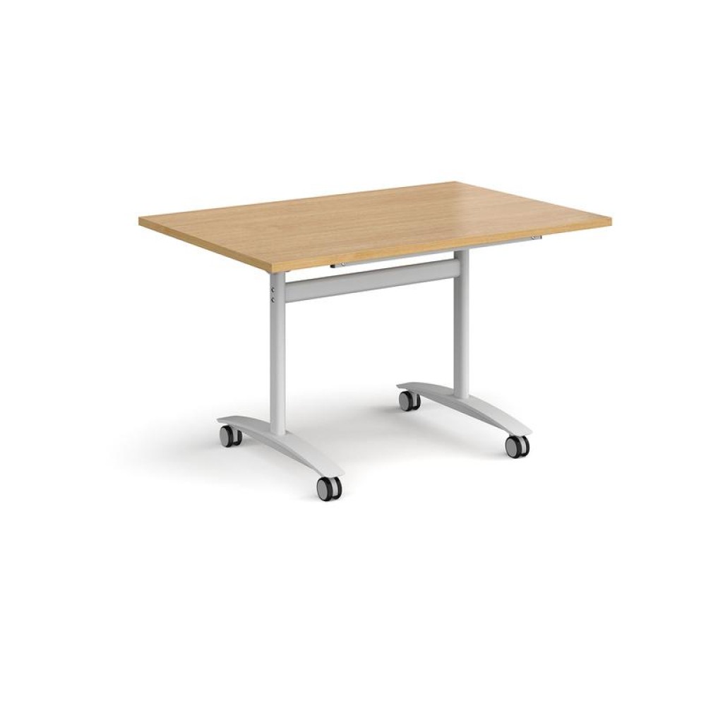 Rectangular deluxe fliptop meeting table with white frame 1200mm x 800mm - oak
