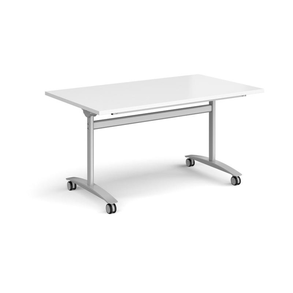 Rectangular deluxe fliptop meeting table with silver frame 1400mm x 800mm - white