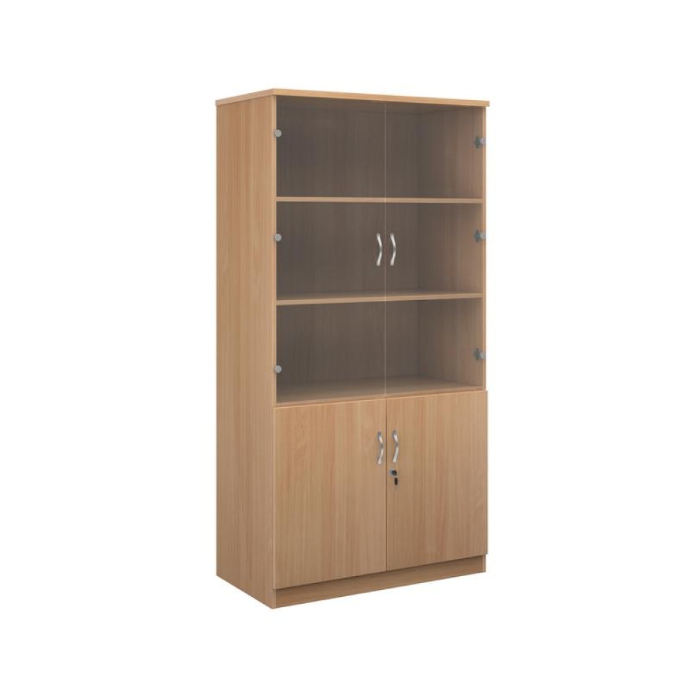 Deluxe combination unit with glass upper doors 2000mm high with 4 shelves - beech