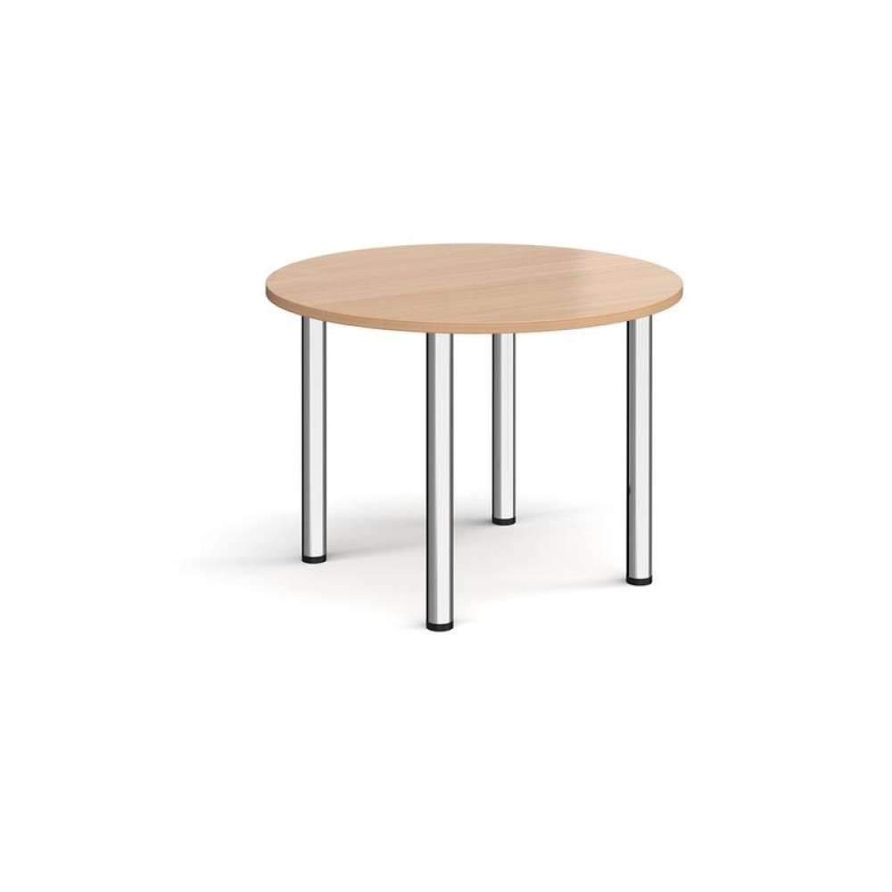 Circular chrome radial leg meeting table 1000mm - beech