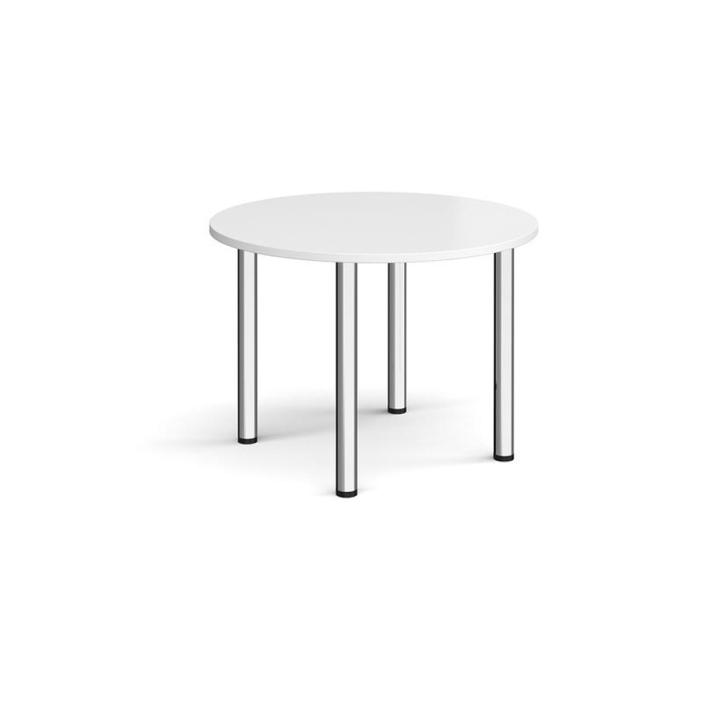 Circular chrome radial leg meeting table 1000mm - white