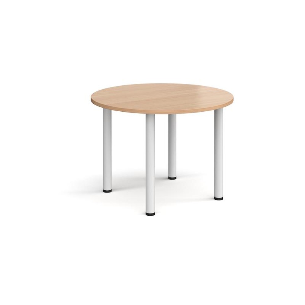 Circular white radial leg meeting table 1000mm - beech