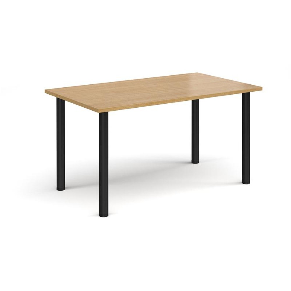 Rectangular black radial leg meeting table 1400mm x 800mm - oak