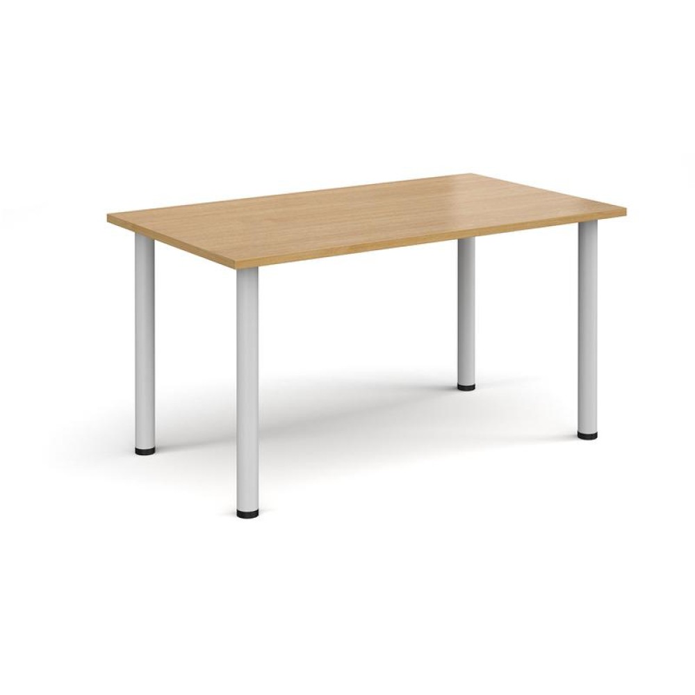 Rectangular white radial leg meeting table 1400mm x 800mm - oak