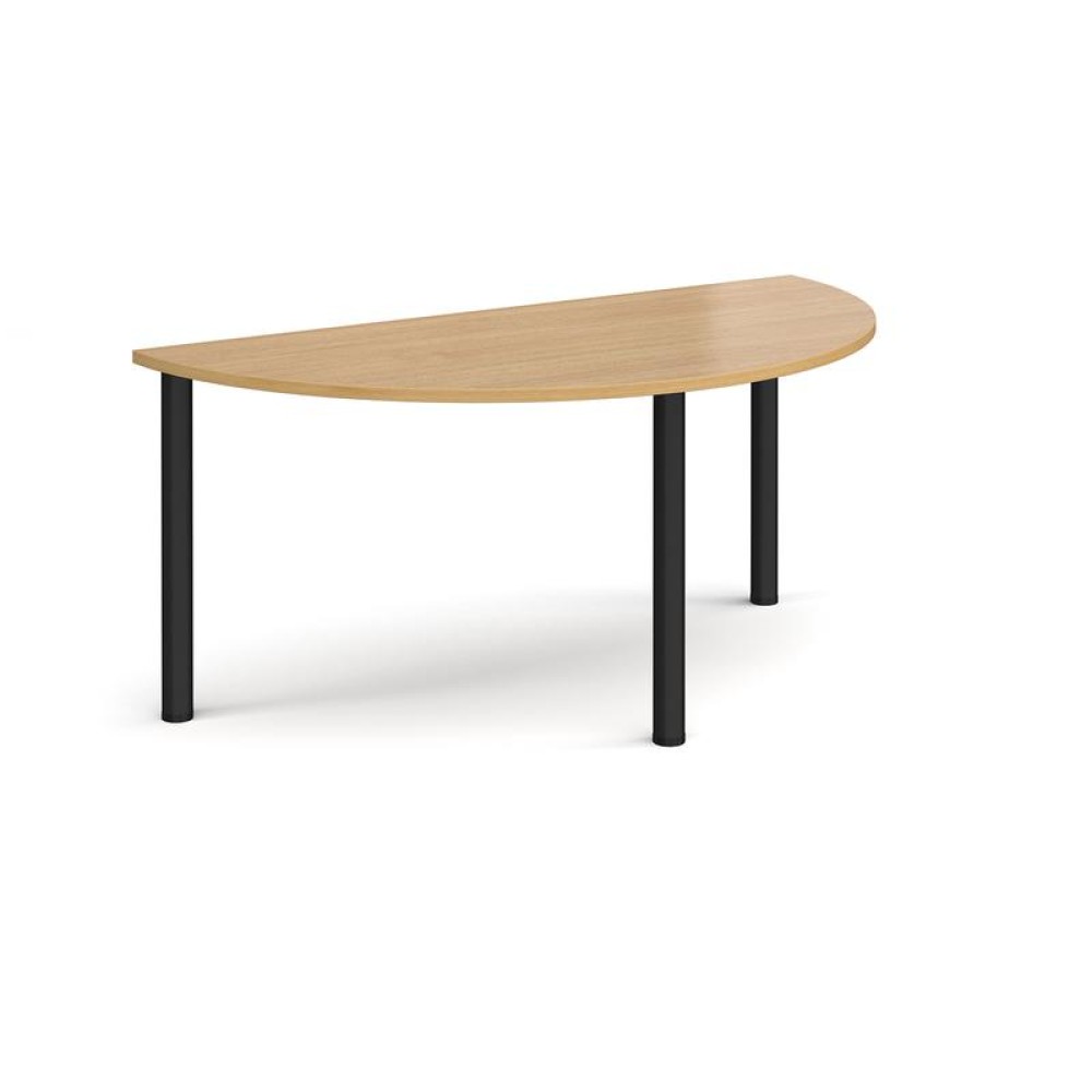 Semi circular black radial leg meeting table 1600mm x 800mm - oak