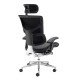 Dynamo Ergo leather posture chair with chrome base and head rest - black