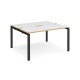 Adapt back to back desks 1400mm x 1200mm - black frame, white top with oak edging