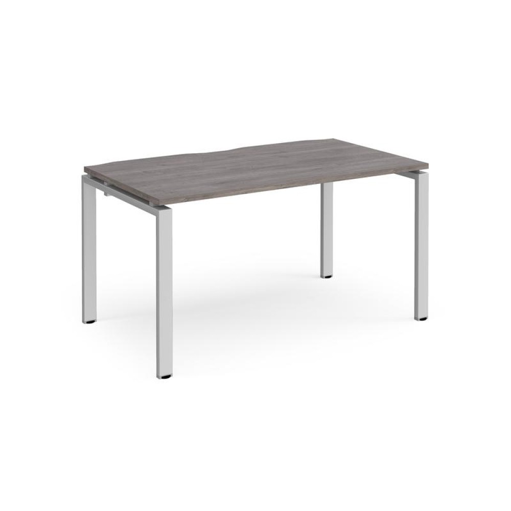 Adapt single desk 1400mm x 800mm - silver frame, grey oak top