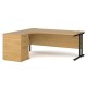Maestro 25 left hand ergonomic desk 1800mm with black cantilever frame and desk high pedestal - oak