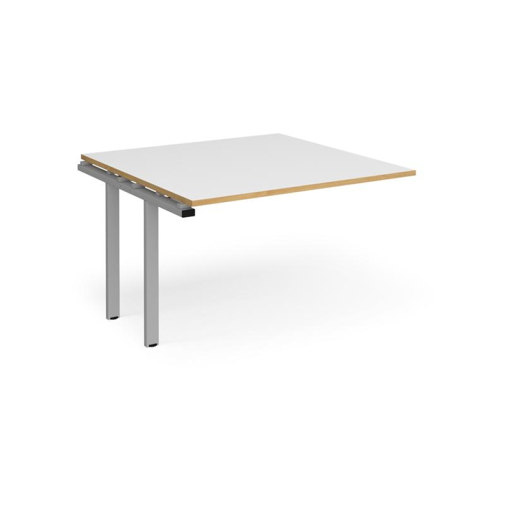 Adapt boardroom table add on unit 1200mm x 1200mm - silver frame, white top with oak edging
