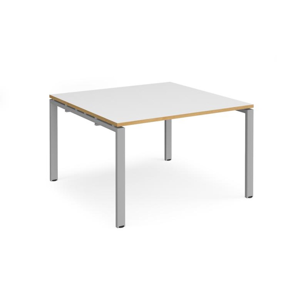 Adapt boardroom table starter unit 1200mm x 1200mm - silver frame, white top with oak edging