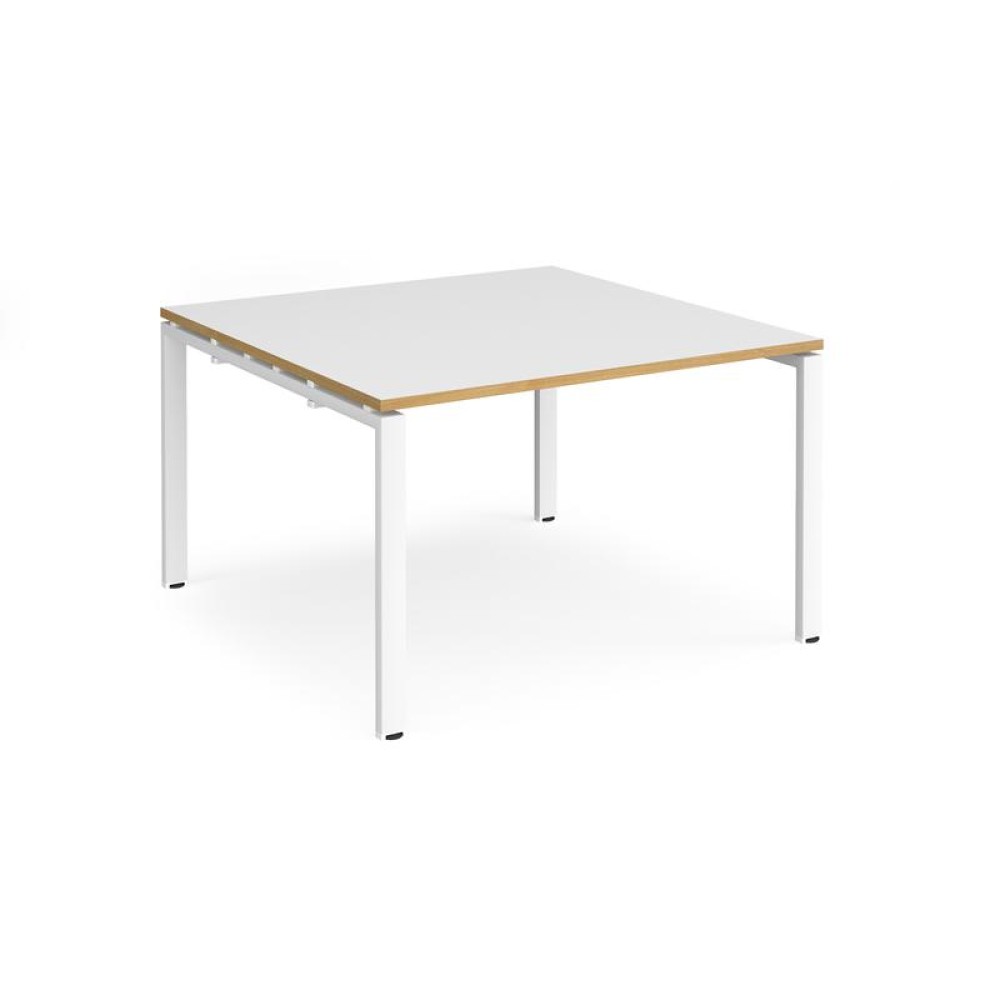 Adapt square boardroom table 1200mm x 1200mm - white frame, white top with oak edging