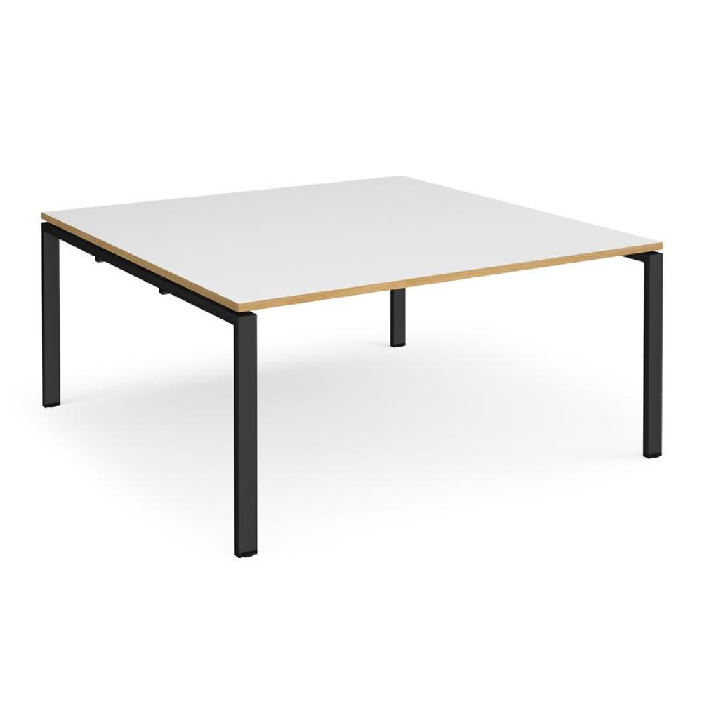 Adapt square boardroom table 1600mm x 1600mm - black frame, white top with oak edging