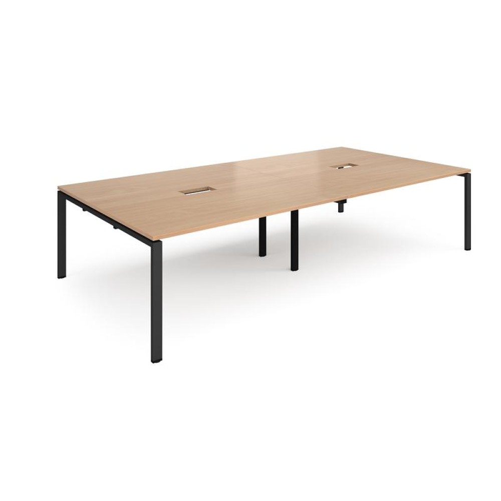 Adapt rectangular boardroom table 3200mm x 1600mm with 2 cutouts 272mm x 132mm - black frame, beech top