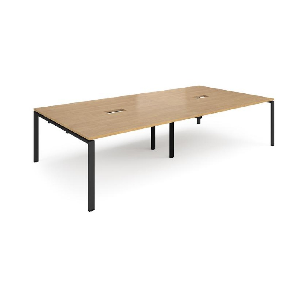 Adapt rectangular boardroom table 3200mm x 1600mm with 2 cutouts 272mm x 132mm - black frame, oak top