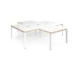 Adapt back to back 4 desk cluster 2800mm x 1600mm with 800mm return desks - white frame, white top with oak edge