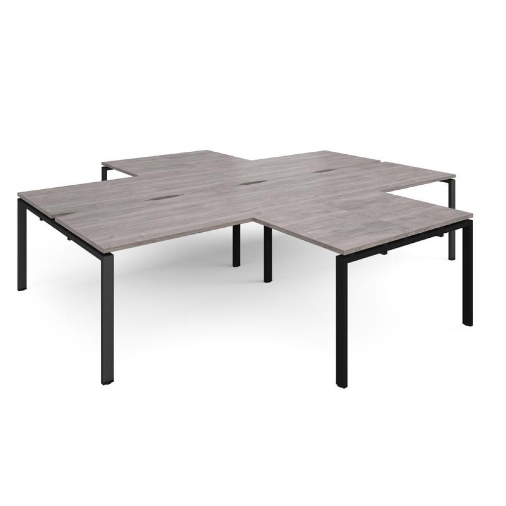 Adapt back to back 4 desk cluster 3200mm x 1600mm with 800mm return desks - black frame, grey oak top