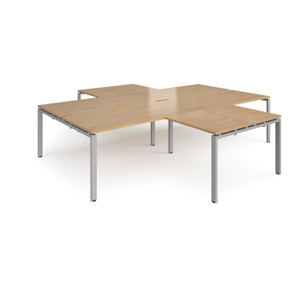 Adapt back to back 4 desk cluster 3200mm x 1600mm with 800mm return desks - silver frame, oak top