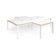 Adapt back to back 4 desk cluster 3200mm x 1600mm with 800mm return desks - white frame, white top with oak edge
