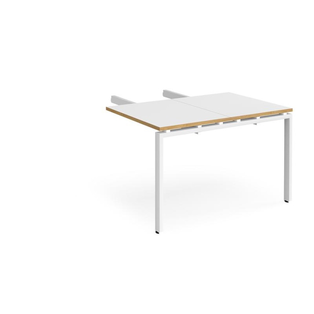 Adapt add on unit double return desk 800mm x 1200mm - white frame, white top with oak edge