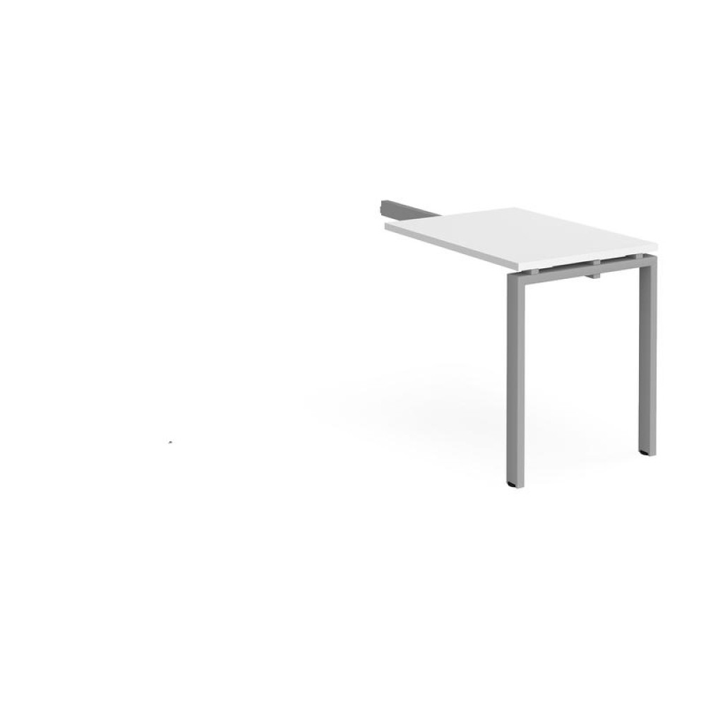 Adapt add on unit single return desk 800mm x 600mm - silver frame, white top