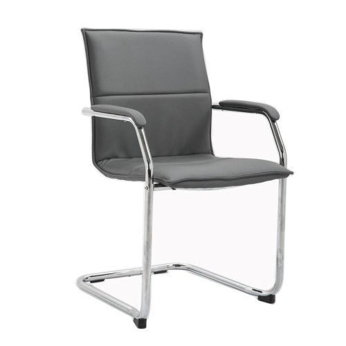 Finish: Grey, Arms: Fixed Arms, Base Type: Chrome Cantilever, Back Style: Leather