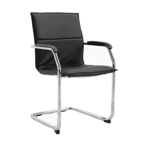 Finish: Black, Arms: Fixed Arms, Base Type: Chrome Cantilever, Back Style: Leather