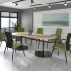 Eternal circular meeting table 1000mm with central circular cutout 80mm - brushed steel base, grey oak top