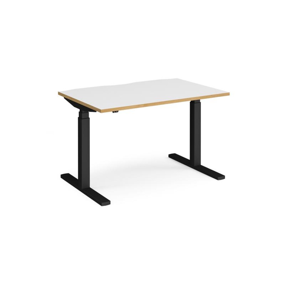 Elev8 Touch straight sit-stand desk 1200mm x 800mm - black frame, white top with oak edge