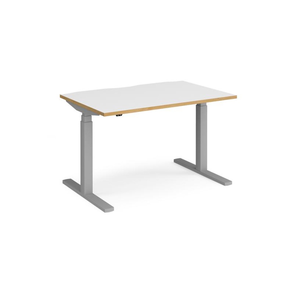 Elev8 Touch straight sit-stand desk 1200mm x 800mm - silver frame, white top with oak edge