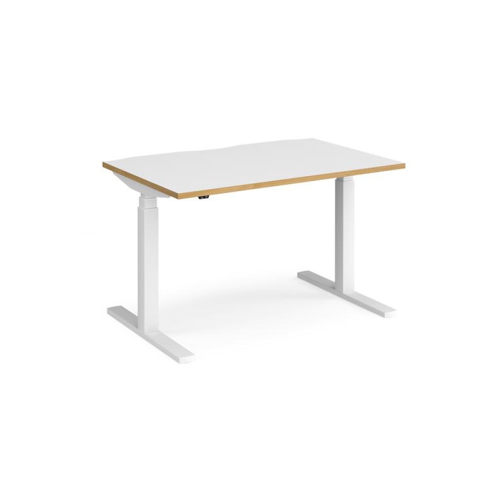 Elev8 Touch straight sit-stand desk 1200mm x 800mm - white frame, white top with oak edge