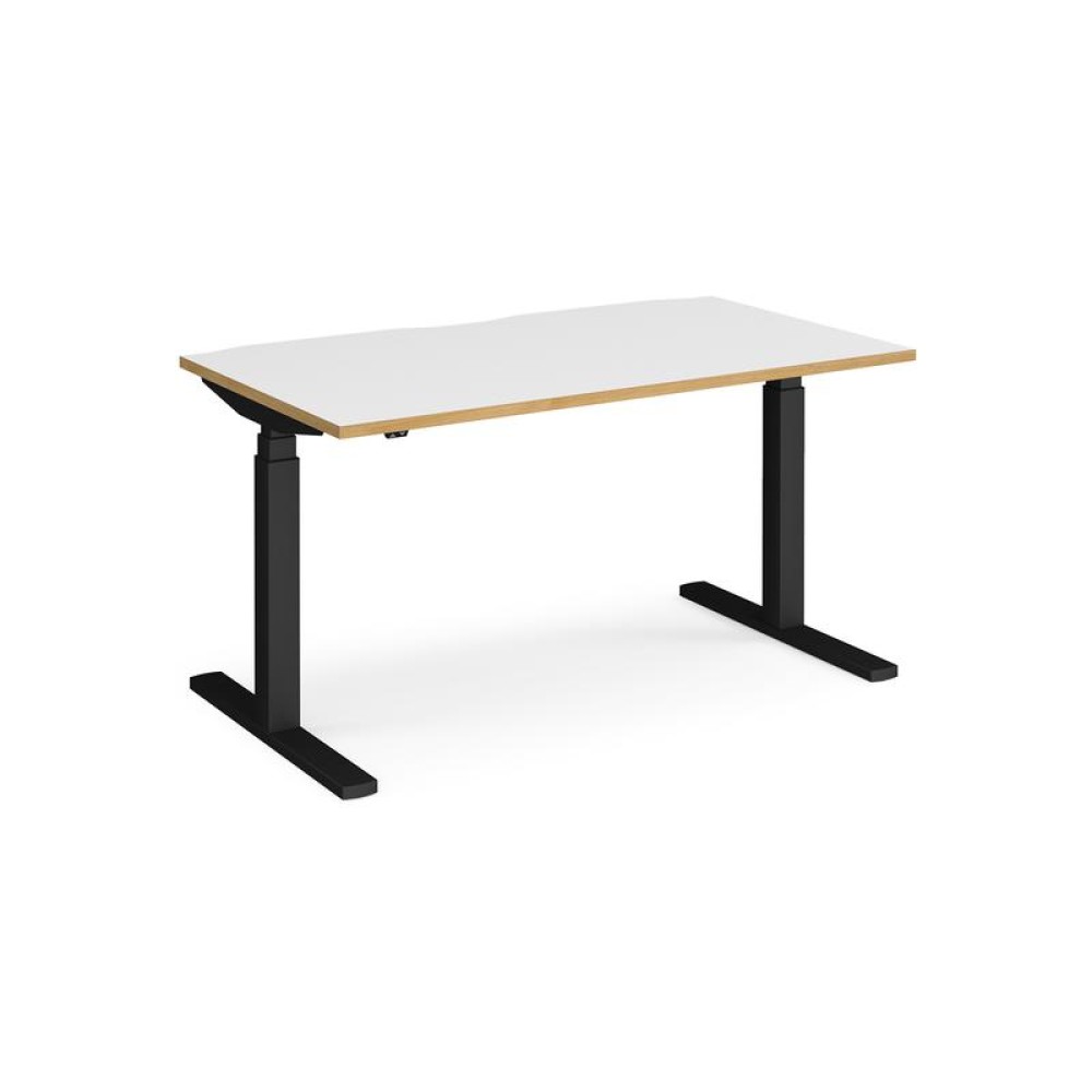 Elev8 Touch straight sit-stand desk 1400mm x 800mm - black frame, white top with oak edge