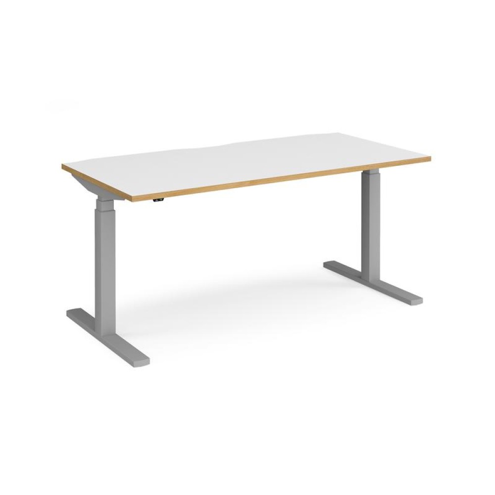 Elev8 Touch straight sit-stand desk 1600mm x 800mm - silver frame, white top with oak edge