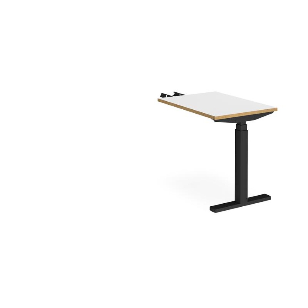 Elev8 Touch sit-stand return desk 600mm x 800mm - black frame, white top with oak edge