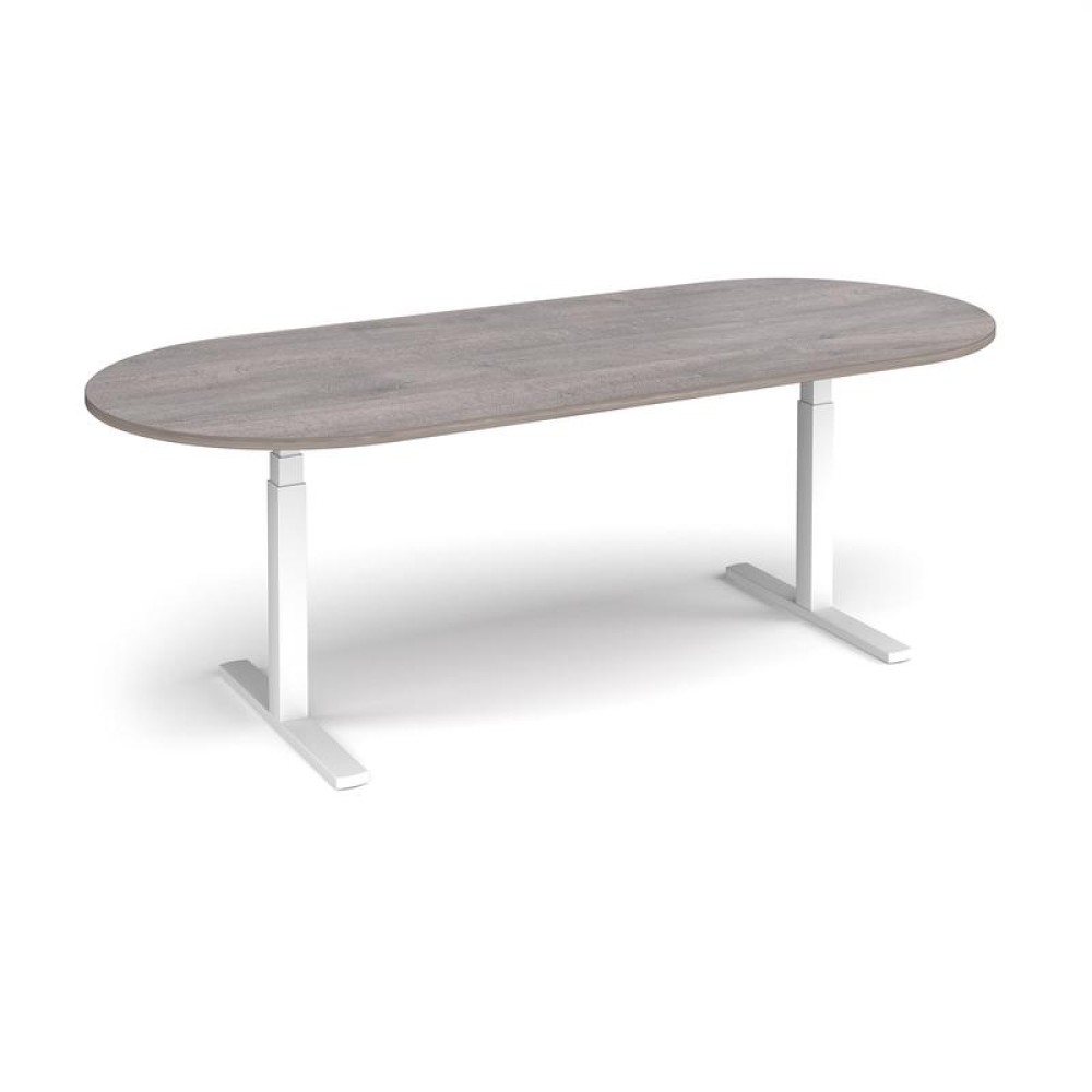 Elev8 Touch radial end boardroom table 2400mm x 1000mm - white frame, grey oak top