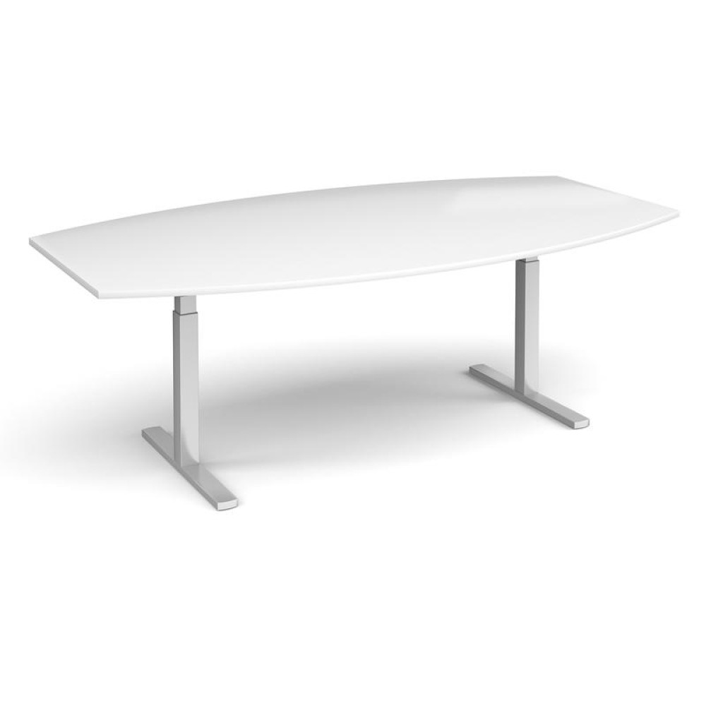 Elev8 Touch radial boardroom table 2400mm x 800/1300mm - silver frame, white top