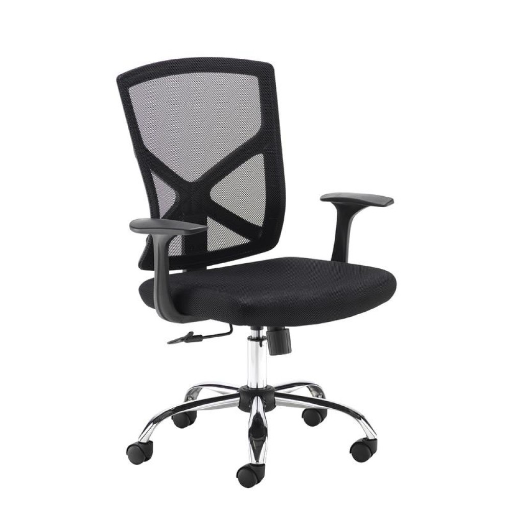 Hale black mesh back operator chair with black fabric seat and chrome base