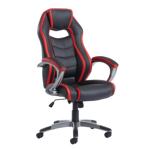Finish: Black/Red, Arms: Fixed Arms, Base Type: Aluminium 5 Star, Back Style: Leather