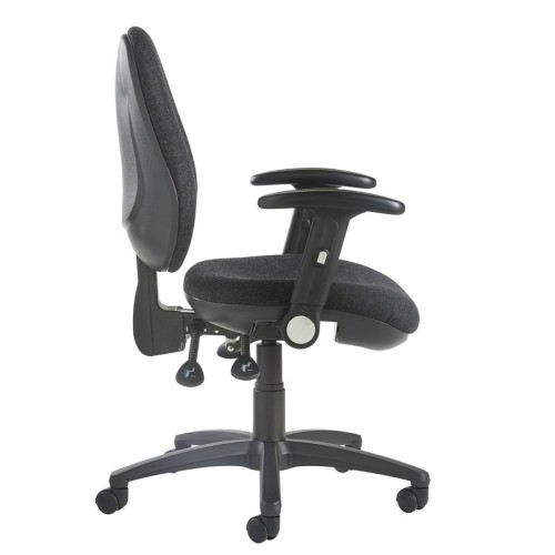 Finish: MTO, Arms: Adjustable Folding Arms, Base Type: Black 5 Star, Seat Option: N/A, Back Style: Fabric, Lumbar Support: N/A