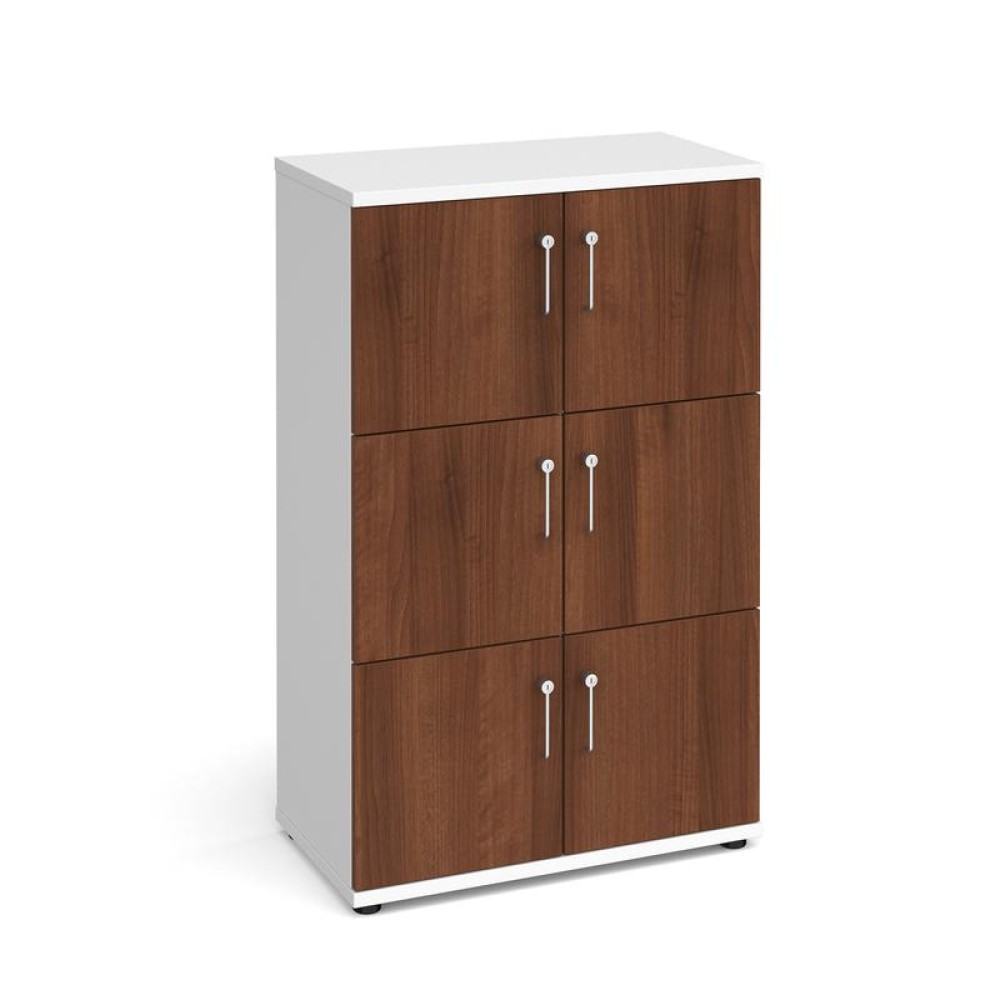 Wooden storage lockers 6 door - white with walnut doors