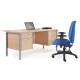 Maestro 25 straight desk 1400mm x 600mm with 2 drawer pedestal - silver H-frame leg and grey oak top