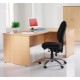 Maestro 25 left hand wave desk 1400mm wide with 3 drawer pedestal - beech top with panel end leg