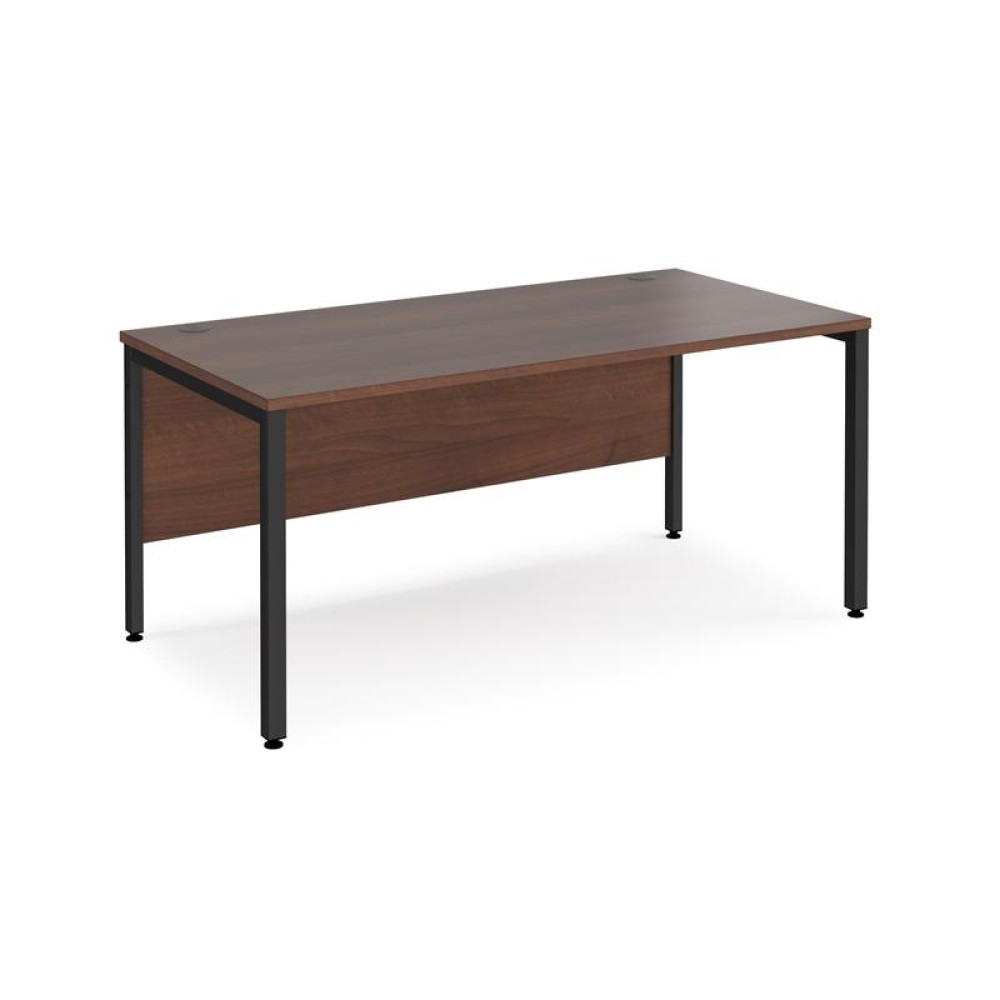 Maestro 25 straight desk 1600mm x 800mm - black bench leg frame, walnut top