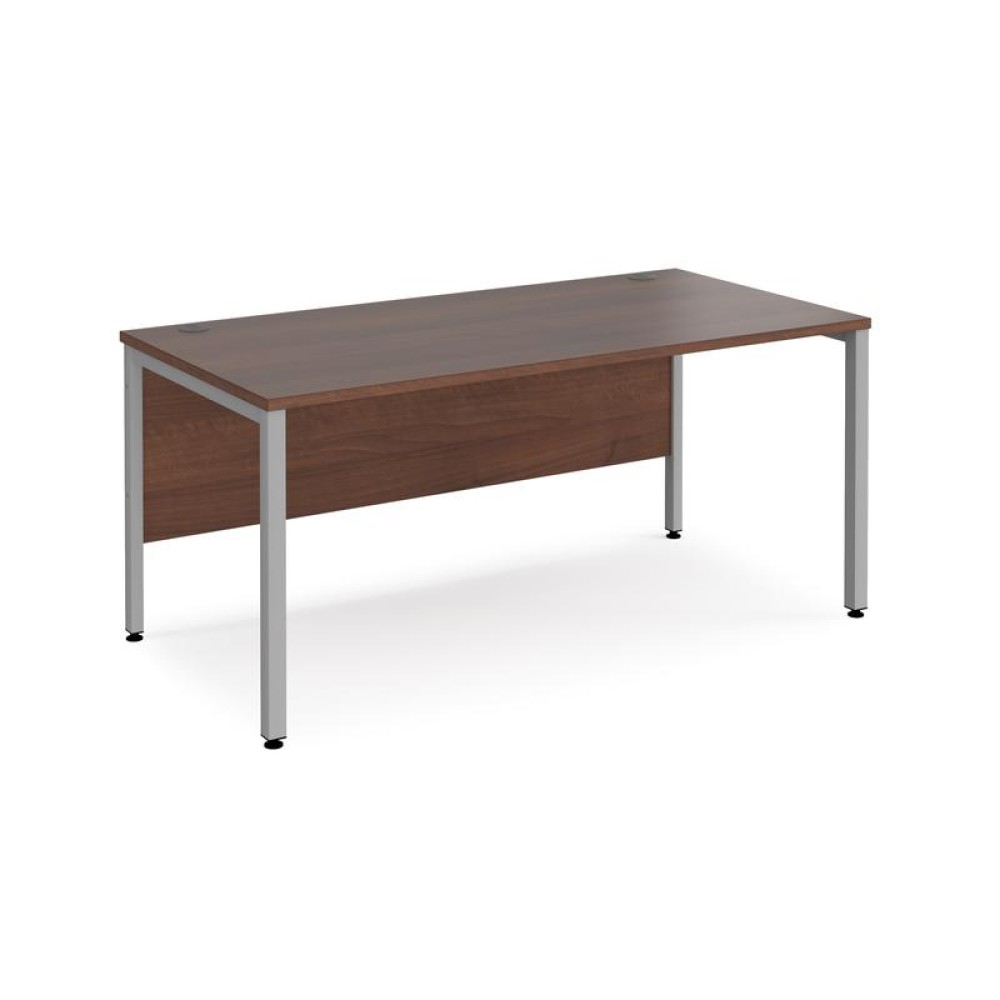 Maestro 25 straight desk 1600mm x 800mm - silver bench leg frame, walnut top