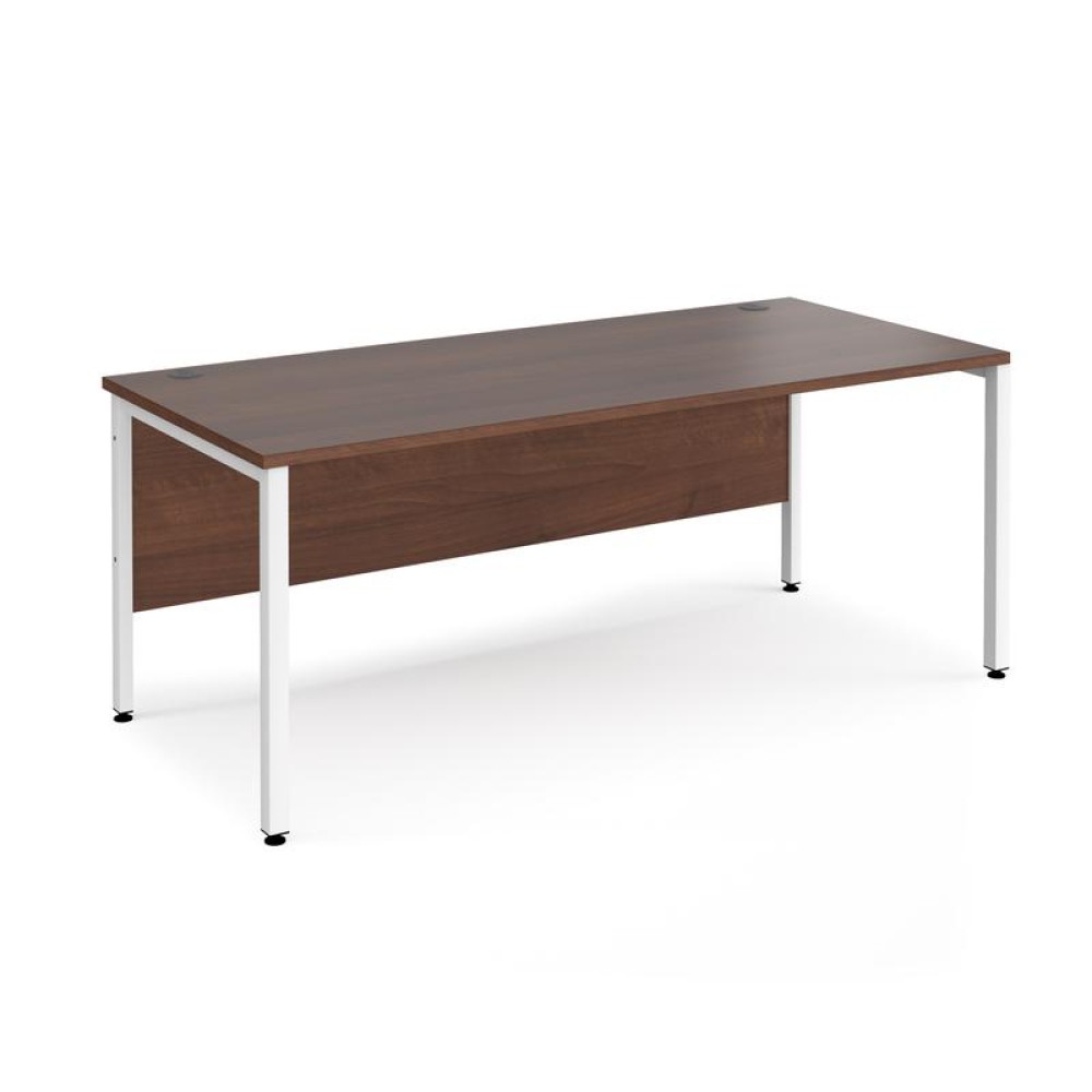 Maestro 25 straight desk 1800mm x 800mm - white bench leg frame, walnut top